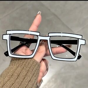 NEW Stylish White Square Frame Glasses w/ Black Trim